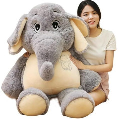 Annco 68cm-128cm Elephant Plush Toy, Cute Calming Elephant Animal, Rag Doll, Bed Decoration, Pillow, Elephant Stuffed Animal (98cm, Grey)
