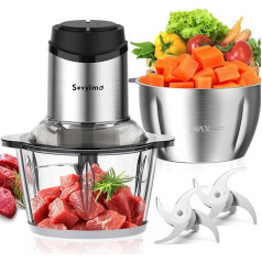 Sovyime Electric Kitchen Chopper with 2L Glass Container & 2L Stainless Steel Bowl, 2 Sets of Stainless Steel Blades, E Chopper Meat Cutter Mixer Grinder for Meat Onion Vegetables