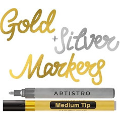 Artistro 2 Gold & Silver Acrylic Paint Pens for Rock Painting Ceramic Wood Glass Tyre Plastic - 3 mm Medium Tip Paint Markers Ideal for Labeling DIY Crafts Art Projects