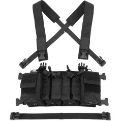 OAREA Tactical Chest Vest Rig Adjustable X Harness with 5.56 9 mm Rifle Magazine Pockets for Airsoft Shooting Wargame Paintball