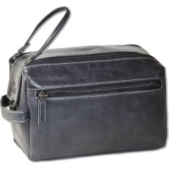 Woodland Large Toiletry Bag in Soft Natural Buffalo Leather, charcoal, Toiletry bag