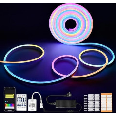 Dynamic Colours RGB + IC Neon LED Strip, 3 Metres, DC12 V, 96 LEDs/M, Wifi LED Strip with Music Sync, Works with Alexa, Google Assistant, 84 Scene DIY, Neon LED Strip Strips IP67 Waterproof