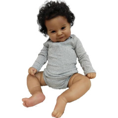 MineeQu 20 Inch Real Baby Size African American Hand Rooted Hair Newborn Smiling Doll Look Realistic Black Skin Soft Weighted Body Reborn Cuddly Baby Gift Set