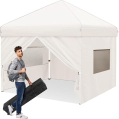 Ej.Victor Gazebo 3 x 3 m Folding Gazebo Waterproof Stable Winterproof Pop Up Folding Gazebo with Mesh Side Walls and 4 Sand Bags, 50+ UV Protection Party Gazebo Garden Tent Party Tent, Khaki