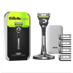 Gillette Labs Men's Razor + 5 Razor Blades Refill with Exfoliating Bar, Includes Premium Magnetic Stand & Travel Case