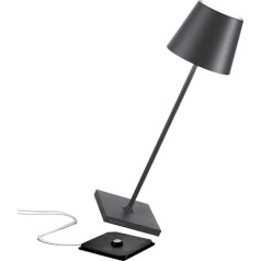 Zafferano Poldina Pro Wireless LED Table Lamp, Rechargeable Touch Dimmer - IP65 Indoor/Outdoor Use, Aluminium, Height 38 cm with Multiple USB Charger (EU/UK/US), Dark Grey