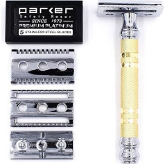 Parker Safety Razor Parker Convertible - Dual Head Safety Razor (Open and Closed Comb Ladder) & 5 Parker Double Edge Blades