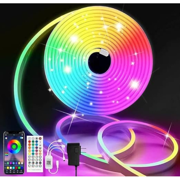 TVLIVE Neon LED Strip 10 m, RGB Neon LED Strip 10 m, 24 V IP67 Waterproof Neon LED Light Strip with App and Remote Control, DIY Function, Music Sync, Neon LED Strip for Living Room, Bedroom, Wall