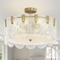 Depuley Modern Crystal Ceiling Light, 50 cm Crystal Chandelier Gold, Semi Flush-Mounted Ceiling Light LED, Light with Shell Texture, for Living Room, Dining Room, Bedroom, Restaurant, E14 x 6