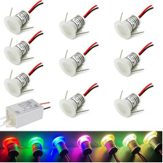kpslucerna 1 W LED Mini Recessed Spotlight, Aluminium, 9 Pieces, 12 V, 1 W, Recessed Ceiling Light for Kitchen, Stairs, Cabinet, Hallway, DIY Lighting, Red and Blue, White Showcase Light Cabinet