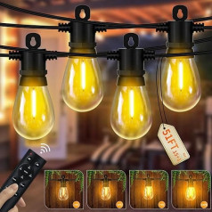 Pogestrand Outdoor Fairy Lights, 15.4 m, IP65 Waterproof, Weatherproof, Outdoor Fairy Lights, Light Bulbs, Outdoor with 15 + 1 Plastic Bulbs for Outdoors, Garden, Patio, Party, Wedding, Warm White