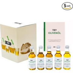 TRY Olive Oil Gift Set - Tasting Box with Extra Virgin Olive Oils from Italy, Spain, Greece & Portugal [5 x 50 ml] - Delicatessen Gift Set for Cooking Lovers