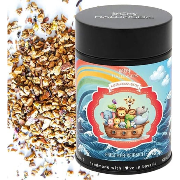 Hallingers Noah's Ark Iced Tea - Loose Cold Brew Fruit Tea Iced Tea for Boys & Girls Cold & Warm Peach (Tin) - Gift in Summer & as a Perfect Barbecue Gift | Birthday Congratulations