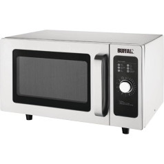 Buffalo 1000W Commercial Microwave 25 Litre Stainless Steel 13A Manual Rotary Control for Professional and Home Use 311(H) x 511(W) x 432(D) mm, Up to 6 Minutes Timer, FB861