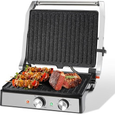 Aigostar Contact Grill XXL, Ceramic Coated, 30 Minute Timer. Panini Grill and Sandwich Maker for Sandwiche, Steak, Toaster. 2000 Watt, Adjustable Thermostat, 180º Opening, Roast