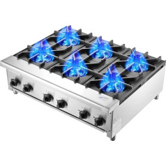 VEVOR Commercial Gas Stove Gas Stove with 6 Gas Hobs, Propane/Natural Gas Hob, Stainless Steel Gas Hob, Commercial Cooking Appliance 915 x 775 x 335 mm for Restaurants Hotel Cafe 42KW