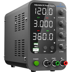 Laboratory Power Supply, Jesverty Laboratory Power Supply DC Adjustable Power Supply (120 V, 3 A) with 20 W USB & Type-C Quick Charge, Encoder Corase & Fine Adjustment Button, Output Switch, 4-Digit