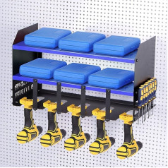 HARFINGTON Power Tool Organizer 3 Tier 5 Drill Wall Mount Garage Tool Rack for Power Tools and Hand Tools 20 x 9 Inch Blue