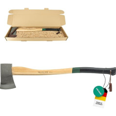 Adler Yankee axe including leather protection: forged axe for felling and splitting wood, wooden axe with C60 steel head and 80 cm hickory handle, robust forestry and splitting axe, green/black, 1.6