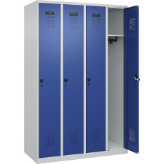 C + P Möbelsysteme C+P Evolo Plus Locker, 4 Compartments, Light Grey/Gentian Blue, W 1200 mm, with Floor Gliders, Rotating Latch