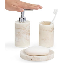 Navaris Bathroom Set - Soap Dispenser Toothbrush Cup Set - Set of 3 Bathroom Accessories - Bathroom Accessory Set - Bathroom Set - Marble Design