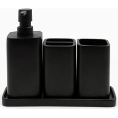 ZCCZ Bathroom Set of 4 - Bathroom Organiser with Toothbrush Holder, Toothbrush Cup, Soap Dispenser, Soap Dish, for Cosmetics and Cotton Buds - Elegant Bathroom Decoration, Black Matte