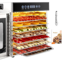 Kwasyo Full stainless steel 10 levels dehydrating machine with 30-90 °C adjustable temperature control, 24 hours digital timer
