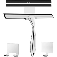 Shower Squeegee Stainless Steel 25 cm - Squeegee Shower with Holder, Window Squeegee for Bathroom, Mirrors and Tiles, Streak-free Cleaning for Glass Surfaces