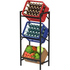 Lifewit Drinks Rack for 3 Drinks Crates, Sturdy Crate Rack with Levels for Beer, Fruit, Vegetables, Water; Kitchen/Pantry/Garage/Bar