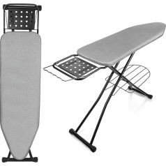 Ironing board, ironing board for steam ironing stations, ironing surface 110 x 34 cm, ironing board is height adjustable, steam ironing board with pull-out shelf for clothes