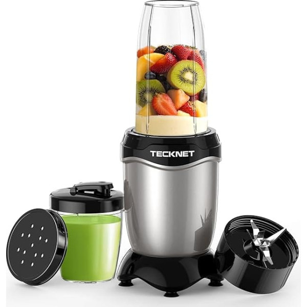 TECKNET Smoothie Maker, 600 W Mini Mixer Smoothie Maker with 4 Stainless Steel Blades, Portable Stand Mixer, Low Noise, Easy to Clean, with 1 x 500 ml & 150 ml Bottles, BPA-Free Tritan for Shake and