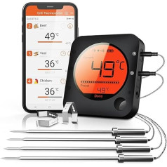 BFOUR Grill Bluetooth Thermometer Roasting Thermometer with Timer, 4 Temperature Sensors Probes Digital Grill Thermometer Backlight LED Display Instant Read.