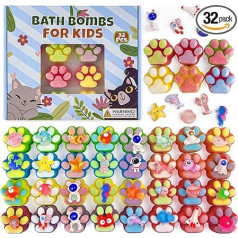 Bath Bombs for Kids with Surprise Inside, 32 Pack Paw Bath Bombs with Toys, Bath Bombs with Sea Animals and Space Planet Toy, SPA Bubbly Handmade Natural Bath