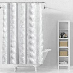 Stfery Waffle Shower Curtain White Shower Curtains 100 x 180 cm Textile Washable Anti-Mould Shower Curtain