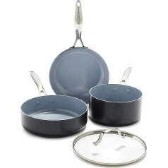 GreenPan Valencia Pro Hard Anodized Healthy Ceramic Non-Stick 4-Piece Pot and Pan Set Cookware Set PFAS Free Induction Dishwasher Safe Oven Safe Grey