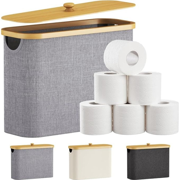 Lifewit 23L Toilet Paper Storage Basket, Bamboo Bathroom Organiser, Bathroom Storage Cabinet, Toilet Paper Container with Lid, 41.5 x 17 x 31 cm, Grey