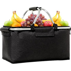 Foldable Shopping Basket, 18.5 L with Solening, Foldable Shopping Basket, Large Picnic Basket, Cooling Basket, Shopping Basket with Lid, Carry Basket with Handle, Basket, Shopping Basket, Folding