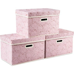 PRANDOM Foldable Storage Boxes with Lids, Fabric, Decorative Storage Baskets, Cubes, Organiser, Containers, Baskets, Handles, Divider for Bedroom, Closet, Living Room, 38 x 25 x 25 cm, Pack of 3