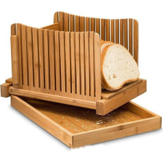 Vastsea Foldable Bamboo Bread Cutter, Bamboo Wood Foldable Bread Cutter, Bread Cutting Aid with Crumb Catcher Tray, for Homemade Bread, Bread, for Quick and Safe Cutting