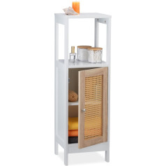 Relaxdays Bathroom Cabinet 3 Compartments HW 96.5 x 30 x 30 cm Narrow MDF Rattan Look Midi Cabinet for Bathroom White/Natural