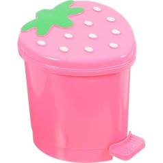 Desktop Strawberry Trash Can Holder: Mini Trash Can Wastebasket with Lid Cartoon Fruit Table Rubish Bin Paper Containers Bucket for Home Office Pink