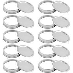 Pack of 10 Mason Jar Lids, Preserving Jars, Sealing Caps, Food Caps, Leak-Proof Replacement Lid, Reusable, Replacement Screw Lid Made of Metal for Mason Jars, Jam Jars (86 mm)