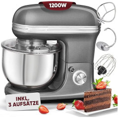 ProfiCook® Food Processor for Baking | Kneading Machine 5L with Strong 1200W Motor | Dough Machine Including Hook & Whisk | Retro Dough Kneading Machine Splash Guard with Refill Opening | PC KM 1197