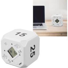 Fabater Cube Timer, Gravity Sensor Flip Timer, Kitchen Timer, Digital Clock Timer with Backlight, Mute Switch and Adjustable Sound Clock, 5, 15, 25, 45 Minute Presets (White)
