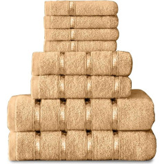 8 Piece Towel Set - Egyptian Cotton | Face Towel | Hand Towel | Bath Towel | - Quick Drying and Highly Absorbent Towels Peach - Washable Towels for Bathroom