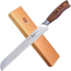 TUO Fiery Phoenix Series Bread Knife with Serrated Edge Blade Length 23 cm, Sharp Bread Cutting Knife Made of German Stainless Steel, Kitchen Knife with Ergonomic Pakka Wood Handle