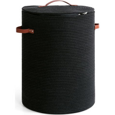 CHICVITA Large Laundry Basket with Lid, Large Laundry Basket for Bedroom, Laundry Basket for Clothes, Blankets, Toys, Decorative Woven Basket for Living Room, 15 x 20.5 inches, Black