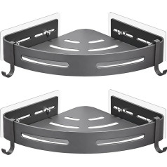 GERUIKE Shower Shelf Shower Shelf Corner No Drilling Shower Basket Wall Mounting Adhesive Pad Grey Matt Aluminium Pack of 2 Shower Gel Shampoo Holder Corner Shelf Corner Shelf for Shower Bathroom