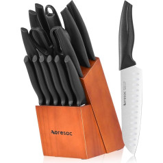 Aoresac Kitchen Knife Set, 15 Pieces Professional Knife Block with Wooden Block, Stainless Steel, Chef's Knife Set, ABS Handle, Full Set, Premium Set
