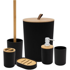 Anika Bathroom Accessories Set/Modern Bathroom Essentials Set/Includes Toothbrush Holder, Waste Bin, Toilet Brush, Cup, Soap Dish and Soap Dispenser (Black)